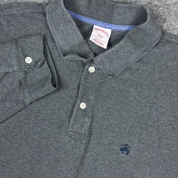 Brooks Brothers Polo Shirt Mens Large Gray Long Sleeve Performance Embroidered - Picture 1 of 10